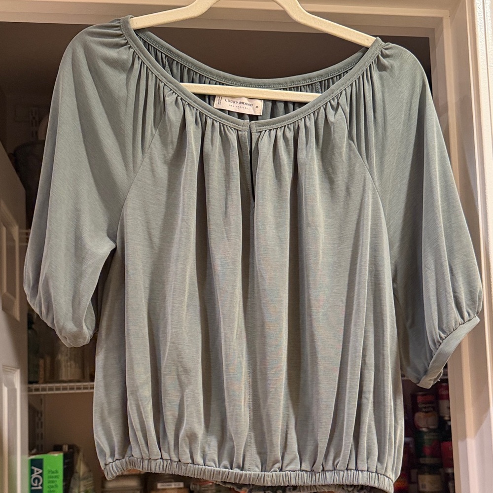 Lucky Brand Light Sage Gathered Neck Blouse